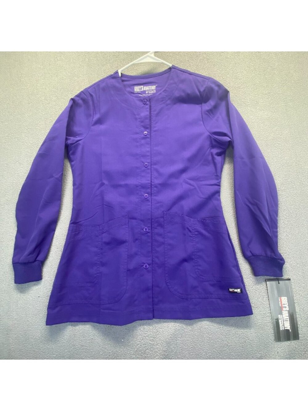 Greys Anatomy Nurse Tech Women’s Pocket Snap Button Scrub Jacket Small Purple